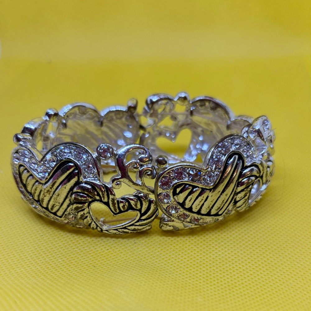 Silver tone and Black  Expandable Heart Shaped Bracelet